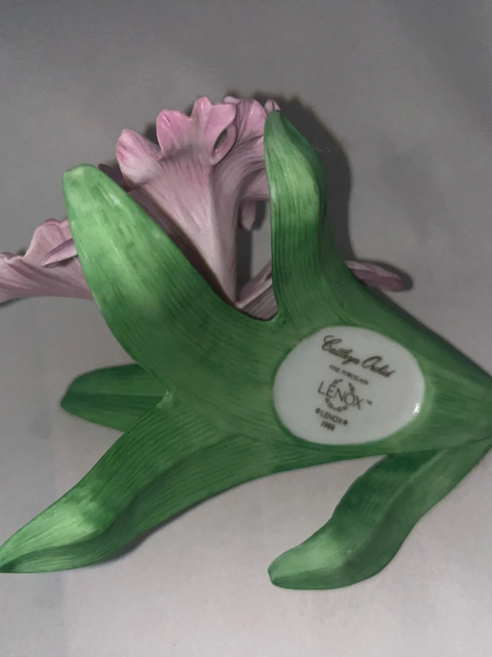 Lenox Pink and Yellow Porcelain Orchid Accent with Green Leaves